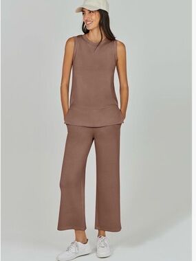 Anrabess Sleeveless Knit Top & Wide Leg Pants Set - Brown large - never worn